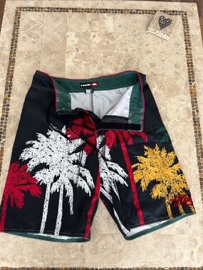 Tony Hawk black board shorts multi-color palm trees Men’s Size 34